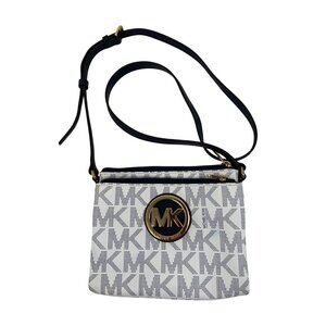 Michael Kors Monogram Crossbody Bag Logo Adjustable Strap White 8343